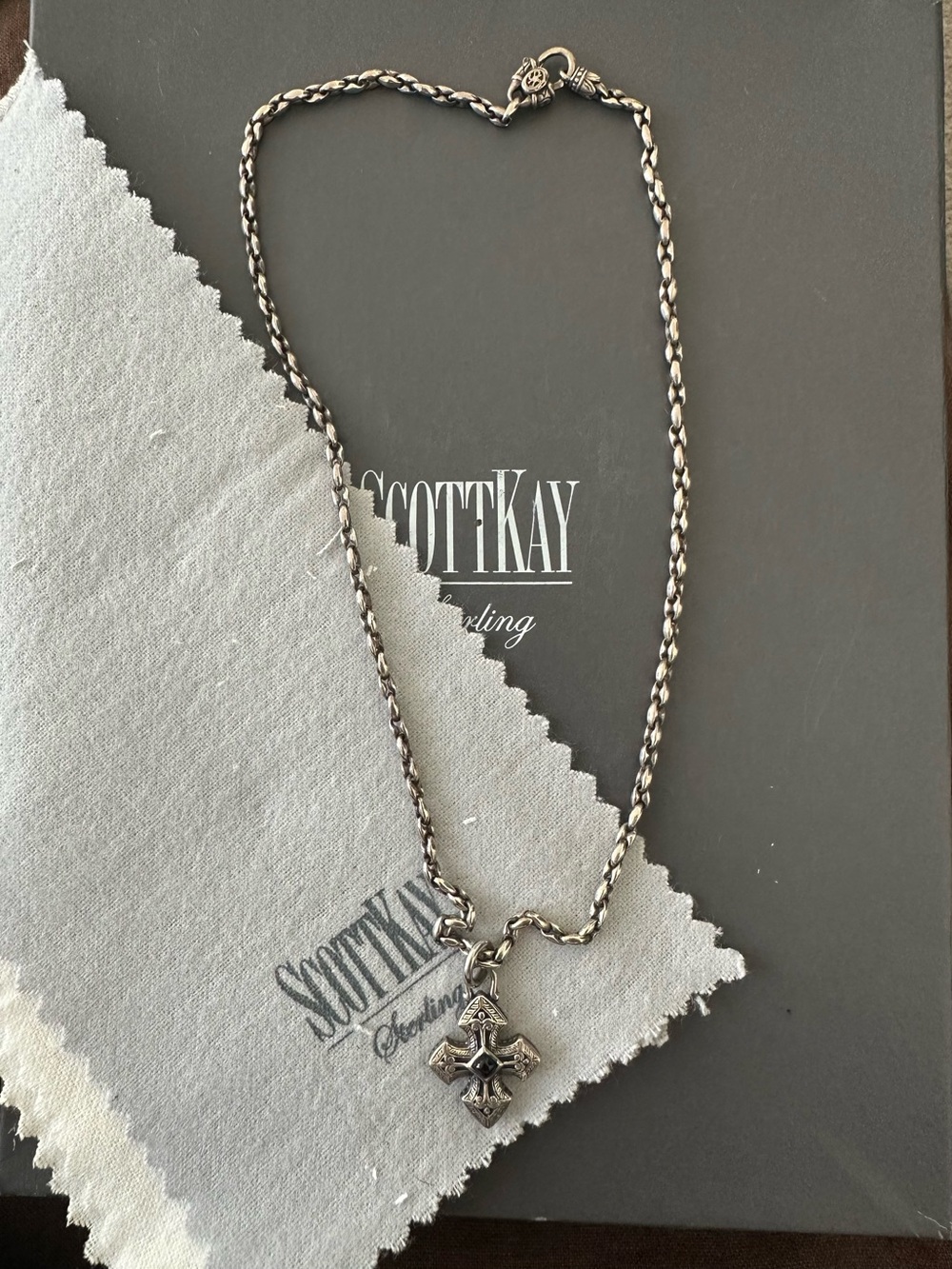 Scott Kay Silver Braided Chain Necklace with Ornate Cross Pendant
